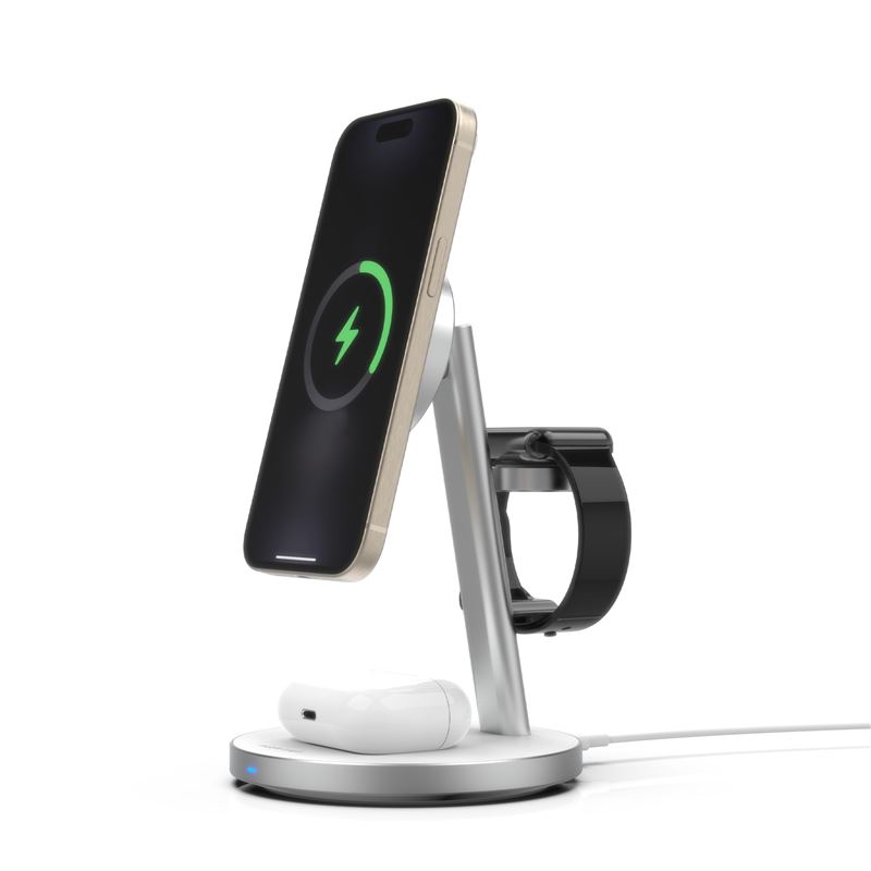 Mobile Origin Qi2 PowertStand 3-in-1 with GaN 35W adapter - White/Silver