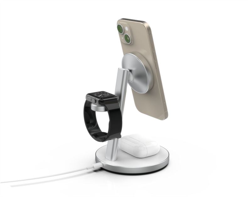 Mobile Origin Qi2 PowertStand 3-in-1 with GaN 35W adapter - White/Silver