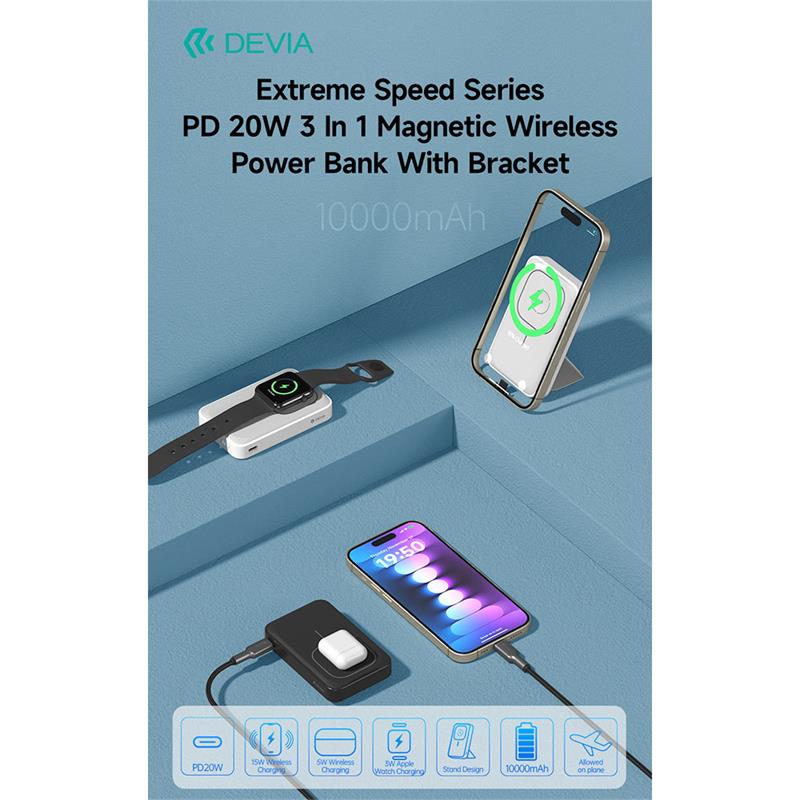 Devia powerbank Extreme Speed Series Magnetic Wireless 10.000 mAh PD 20W - White
