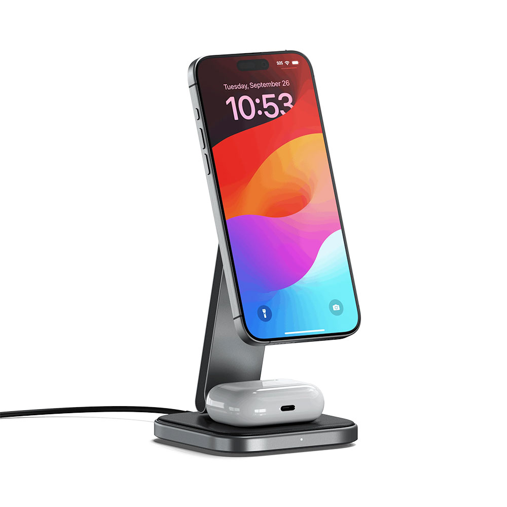 Satechi 2-in-1 Foldable Qi2 Wireless Charging Stand - Space Gray