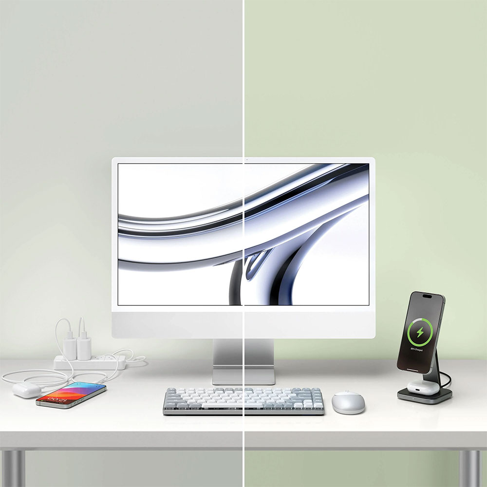 Satechi 2-in-1 Foldable Qi2 Wireless Charging Stand - Space Gray