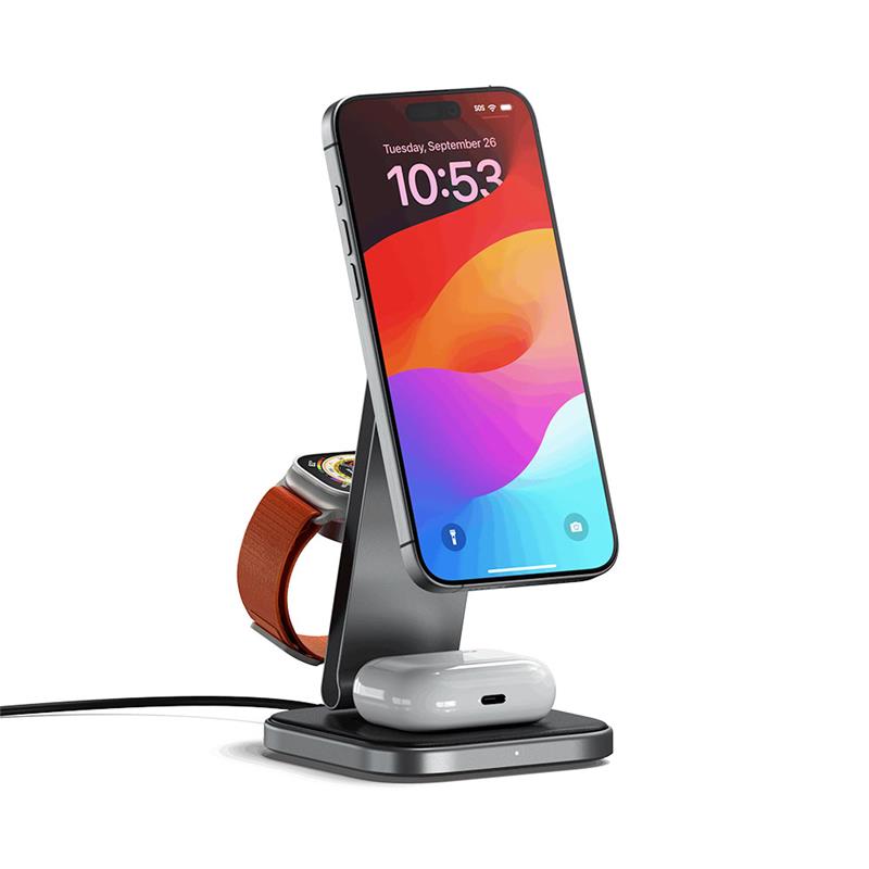 Satechi 3-in-1 Foldable Qi2 Wireless Charging Stand - Space Gray