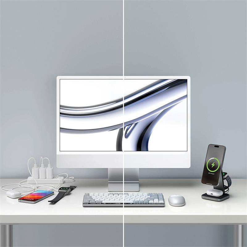 Satechi 3-in-1 Foldable Qi2 Wireless Charging Stand - Space Gray