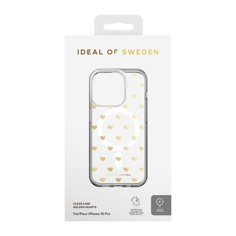 iDeal Fashion Clear Case MagSafe iPhone 15 Pro Golden Hearts