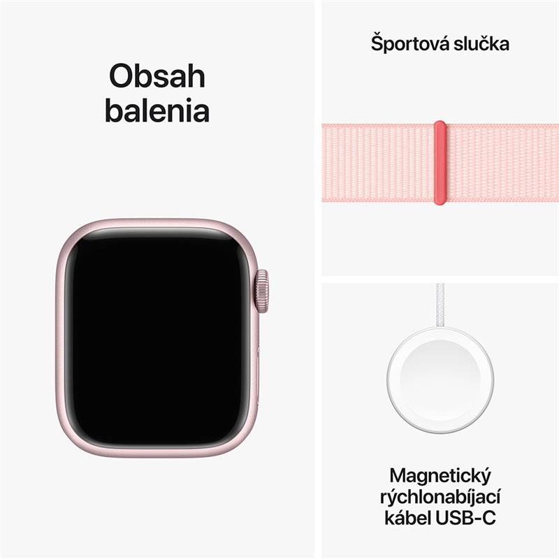 Apple Watch Series 9 GPS 41mm Pink Aluminium Case with Light Pink Sport Loop*Vystavený*