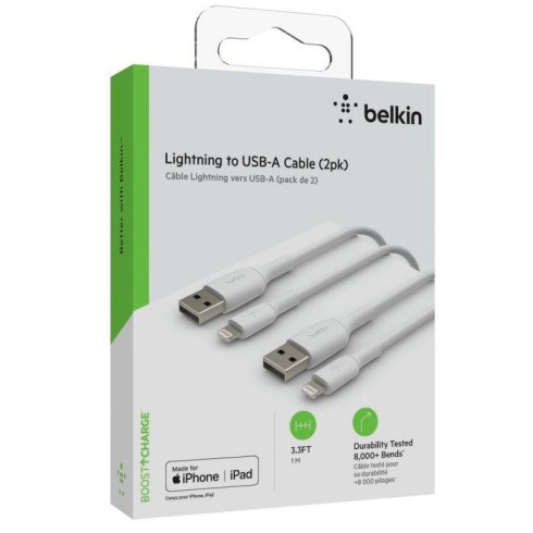 Belkin kábel Boost Charge USB-A to Lightning 1m 2pack- White
