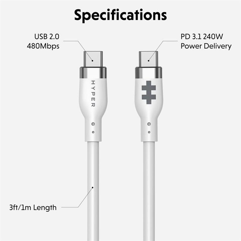 Hyper kábel HyperJuice 240W Silicone USB-C to USB-C Cable 1m - White