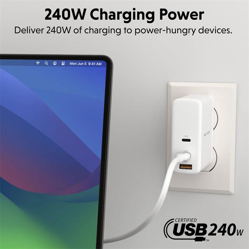 Hyper kábel HyperJuice 240W Silicone USB-C to USB-C Cable 1m - White