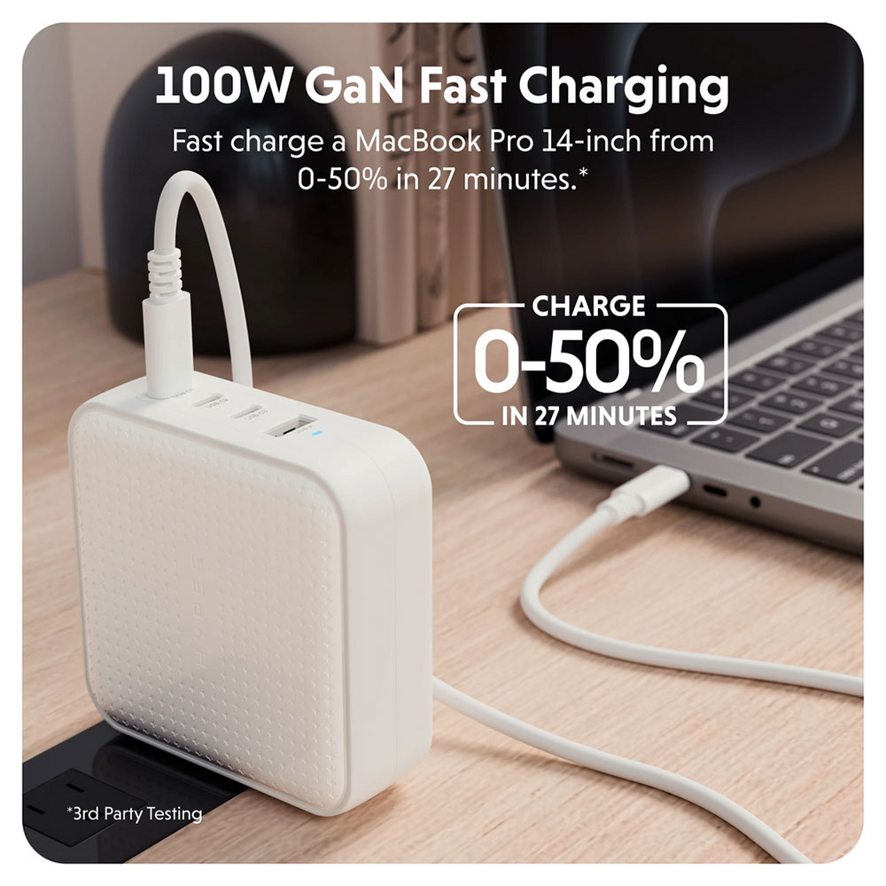 Hyper HyperJuice 100W USB-C GaN Travel Charger - White