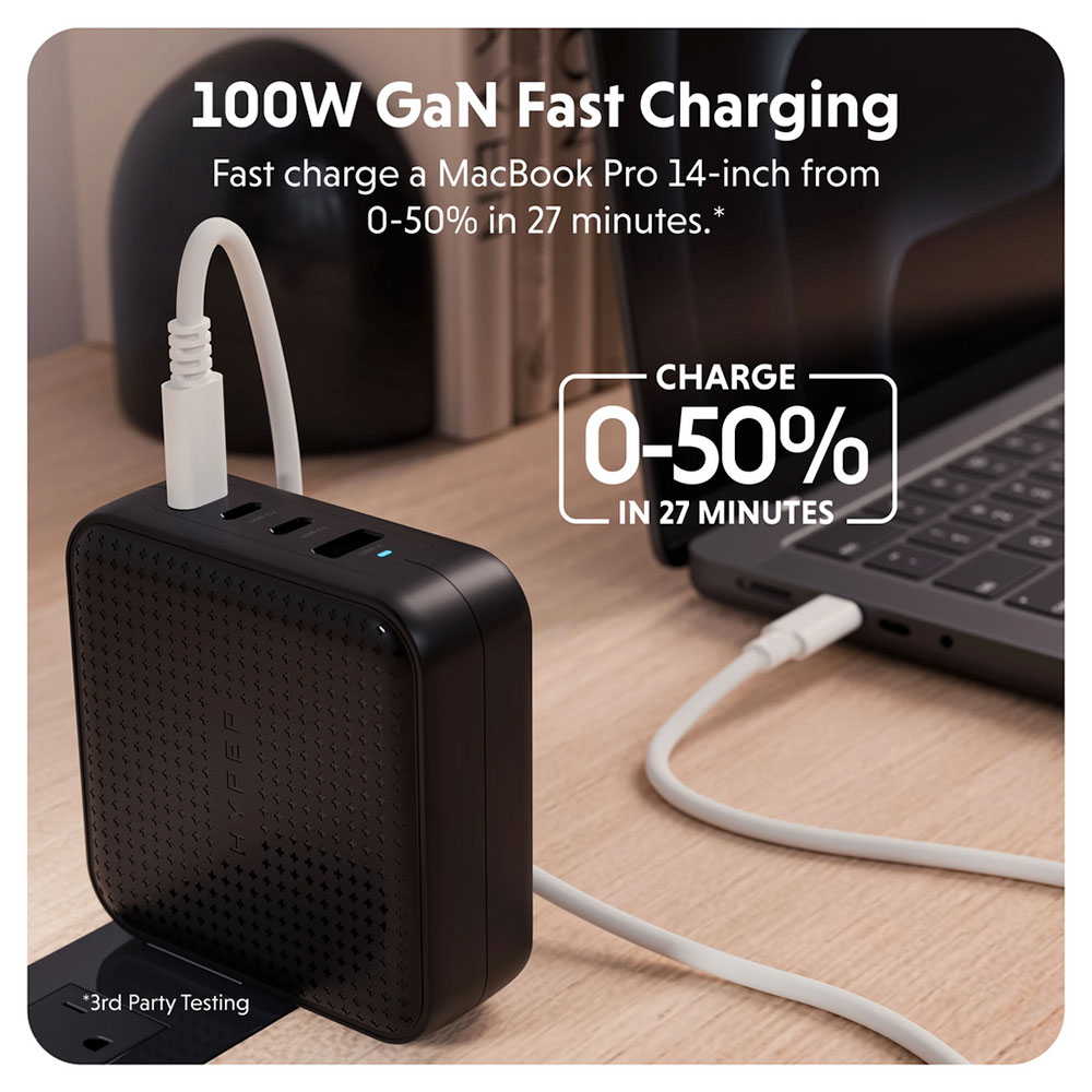 Hyper HyperJuice 100W USB-C GaN Travel Charger - Black