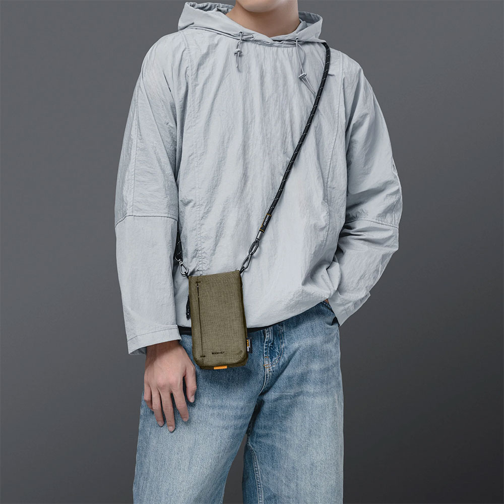 SwitchEasy Sacoche Utility Crossbody Bag + Strap Phone Lanyard 8.3mm - Wild Green + Reflective Black