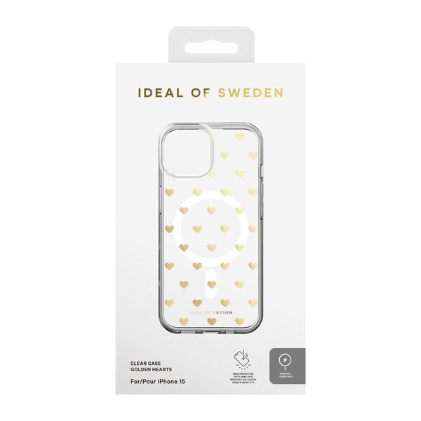 iDeal Fashion Clear Case MagSafe iPhone 13/14/15 Golden Hearts