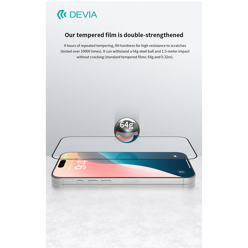 Devia ochranné sklo Van Series Anti-Static pre iPhone 16/15 - Black Frame