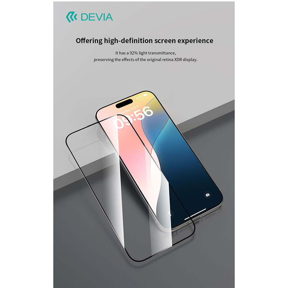 Devia ochranné sklo Van Series Anti-Static pre iPhone 16 Pro Max - Black Frame