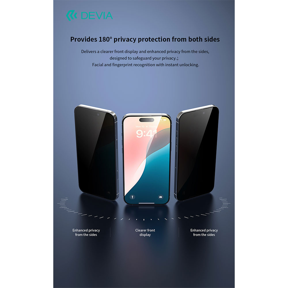 Devia ochranné sklo Van Series Privacy pre iPhone 16 Pro - Black Frame