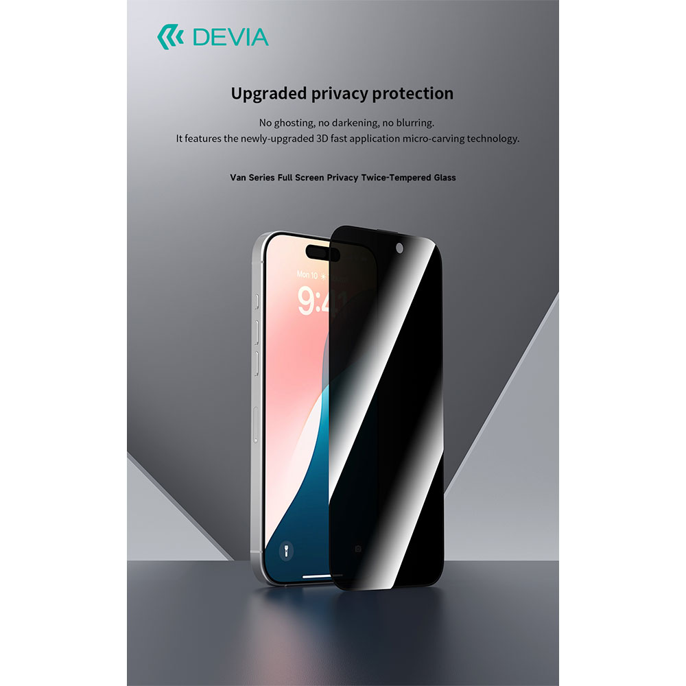 Devia ochranné sklo Van Series Privacy pre iPhone 16 Pro Max - Black Frame