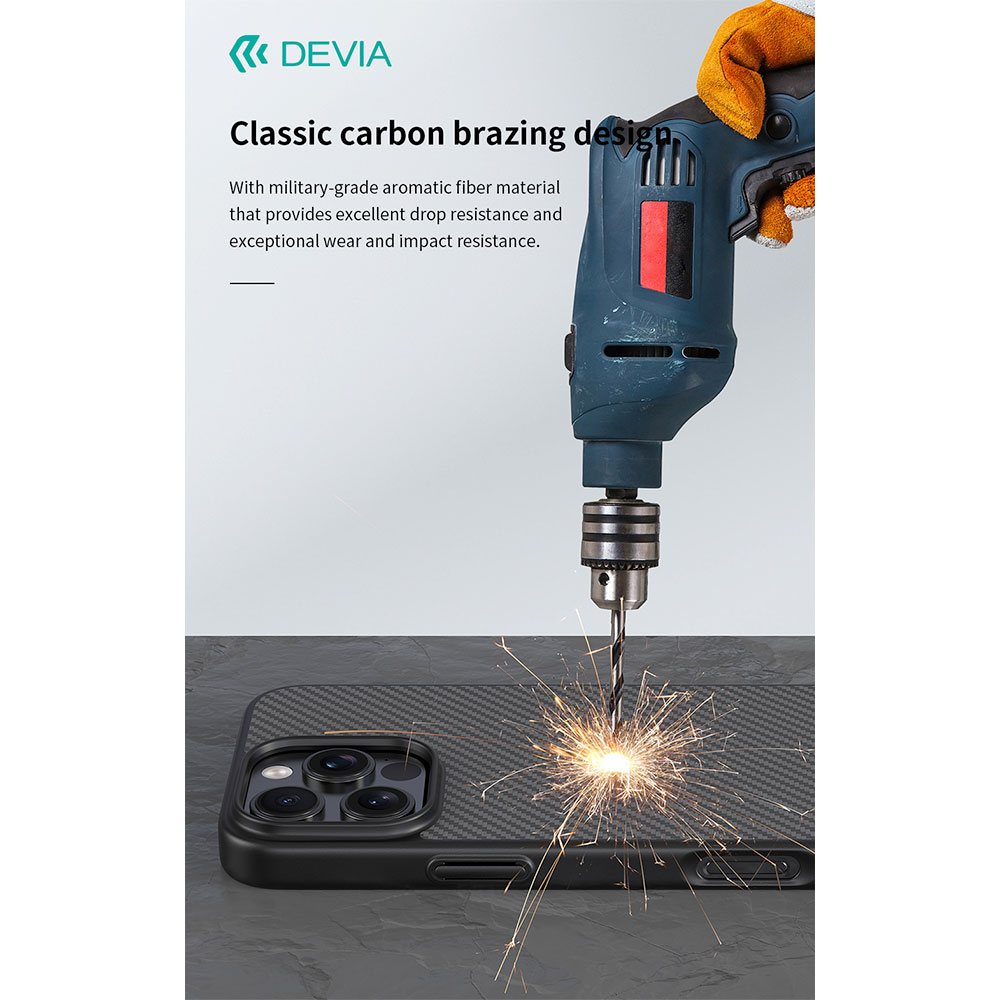 Devia kryt Kevlar Ultra-Thin Magnetic Shockproof Case pre iPhone 16 Pro - Black