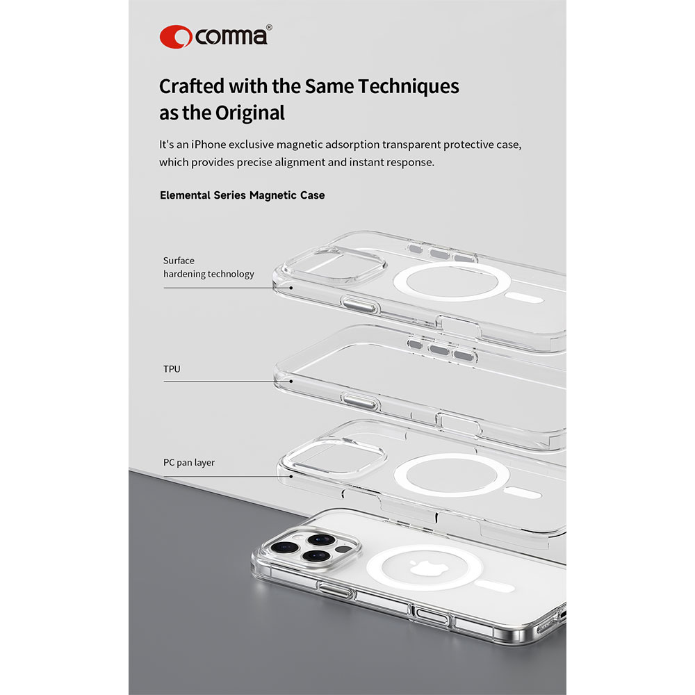 Comma kryt Elemental Series Magnetic Case pre iPhone 16 - Clear
