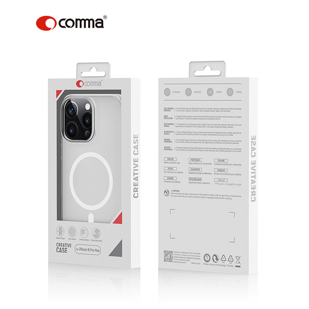 Comma kryt Glass Series Magnetic Case pre iPhone 16 - Clear