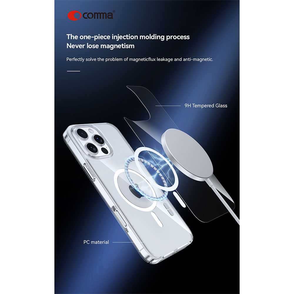 Comma kryt Glass Series Magnetic Case pre iPhone 16 Plus - Clear