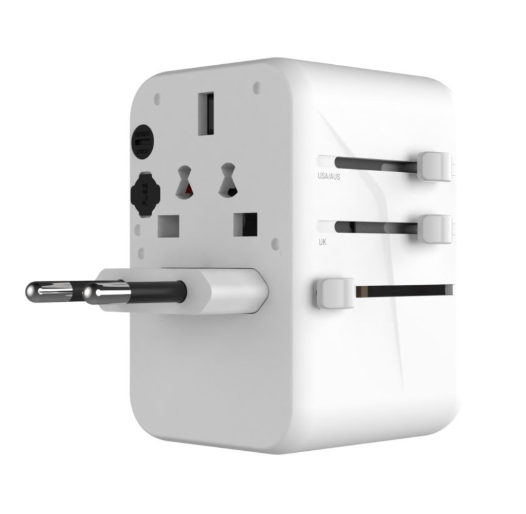 FIXED Cestovní adaptér Voyager s 3x USB-C a 2x USB-A výstupem a podporou PD, 65W, bílá