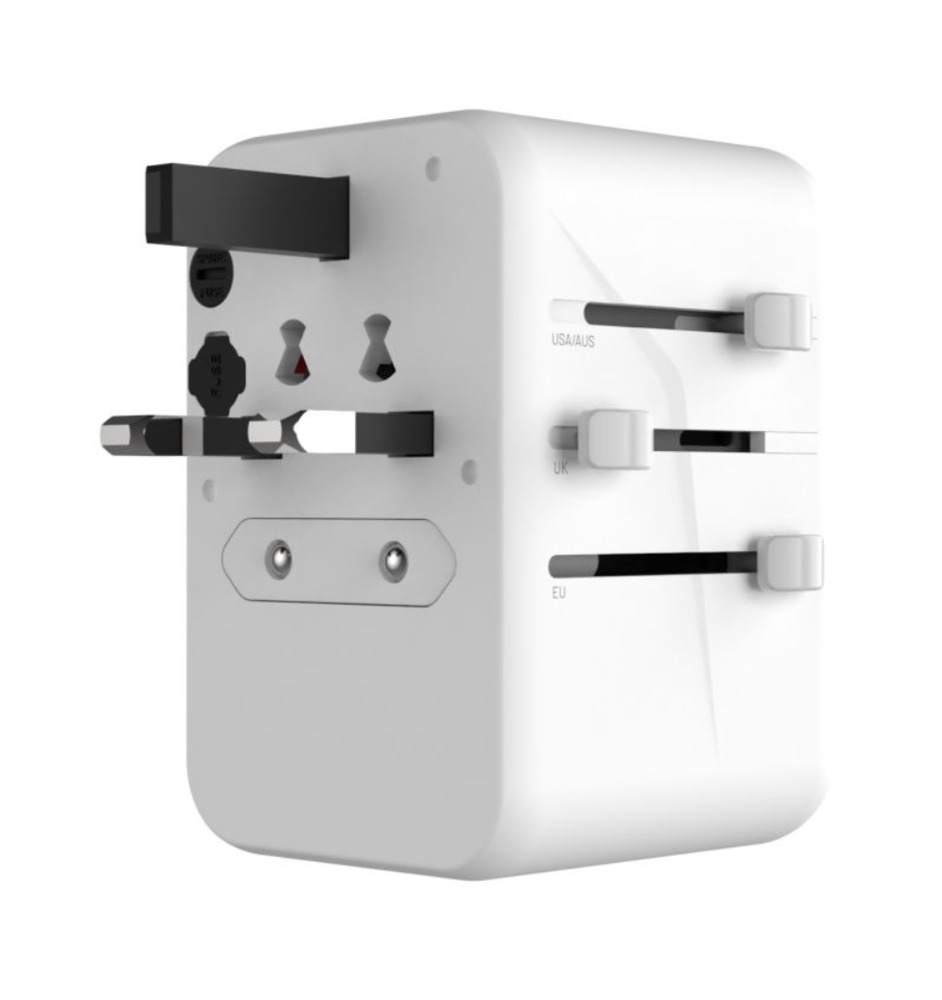 FIXED Cestovní adaptér Voyager s 3x USB-C a 2x USB-A výstupem a podporou PD, 65W, bílá