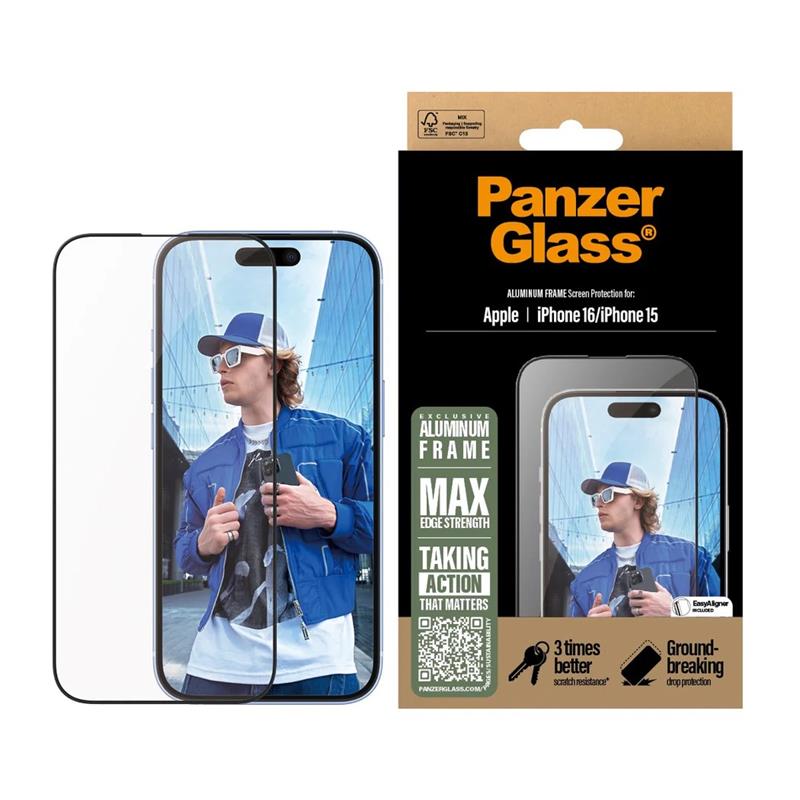 PanzerGlass ochranné sklo UWF pre iPhone 16/15 - Aluminium Frame