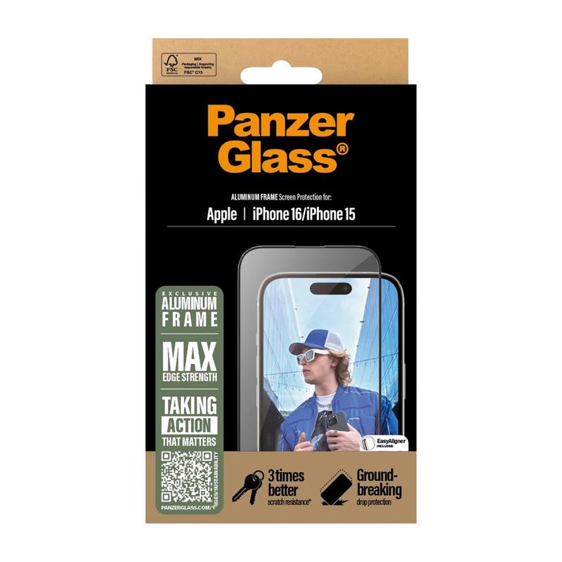 PanzerGlass ochranné sklo UWF pre iPhone 16/15 - Aluminium Frame