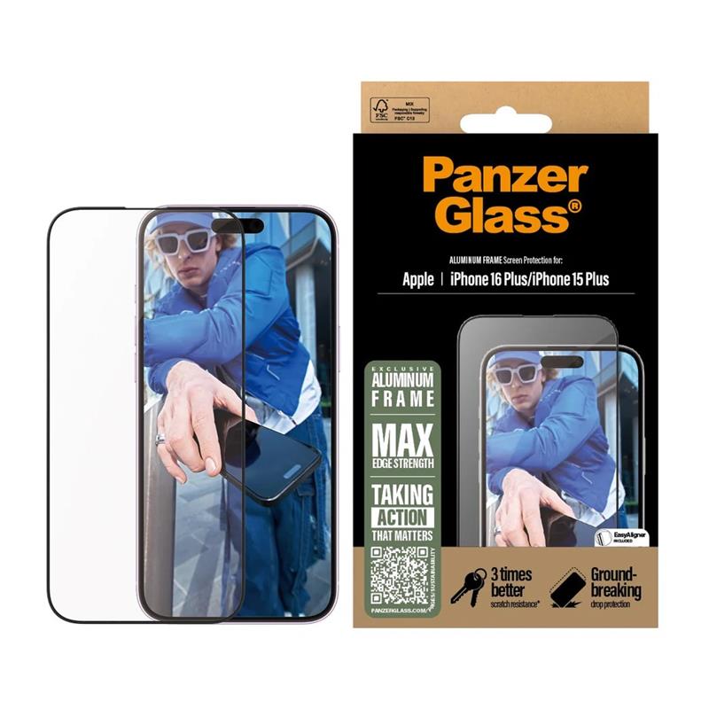 PanzerGlass ochranné sklo UWF pre iPhone 16 Plus/15 Plus - Aluminium Frame