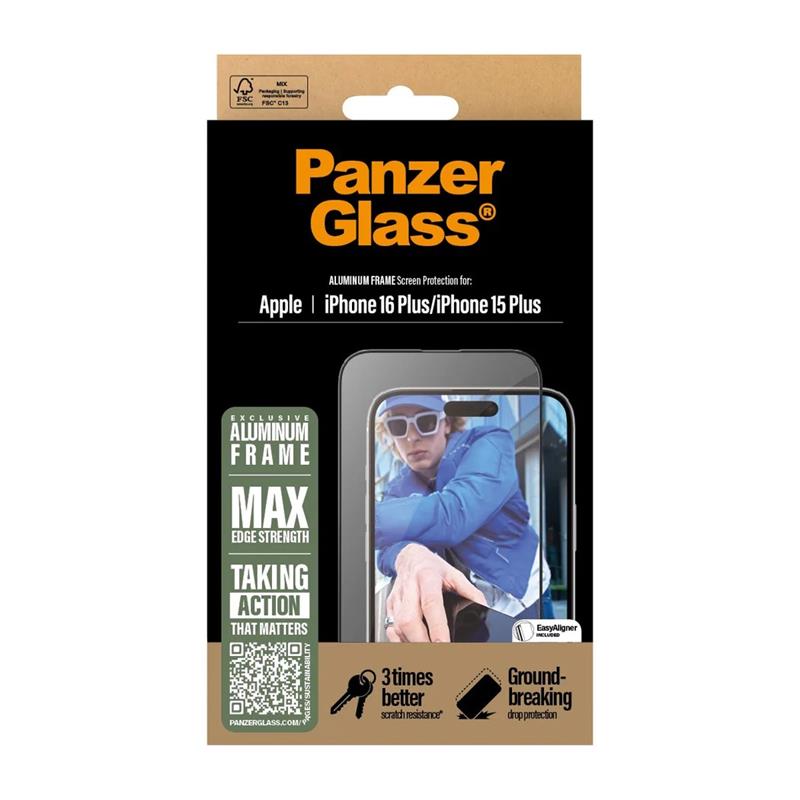PanzerGlass ochranné sklo UWF pre iPhone 16 Plus/15 Plus - Aluminium Frame