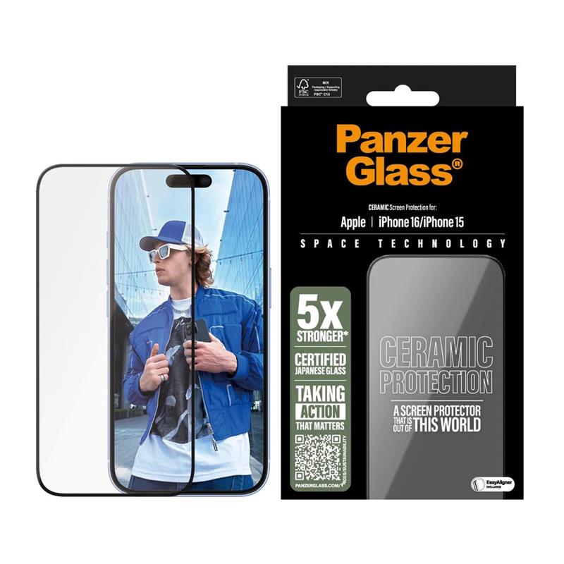 PanzerGlass ochranné sklo UWF Ceramic Protection pre iPhone 16/15 - Black Frame
