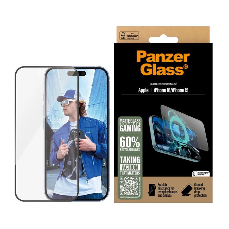 PanzerGlass ochranné sklo UWF Gaming pre iPhone 16/15 - Black Frame