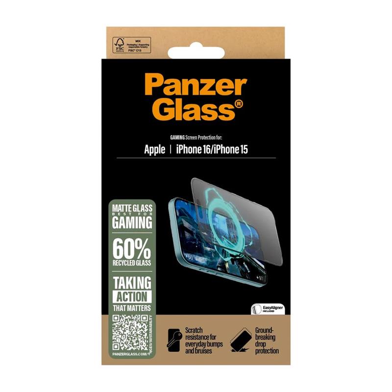 PanzerGlass ochranné sklo UWF Gaming pre iPhone 16/15 - Black Frame