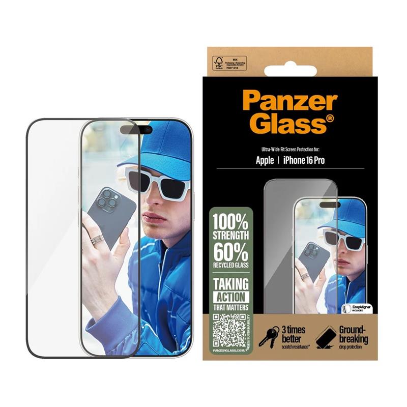 PanzerGlass ochranné sklo UWF pre iPhone 16 Pro - Black Frame