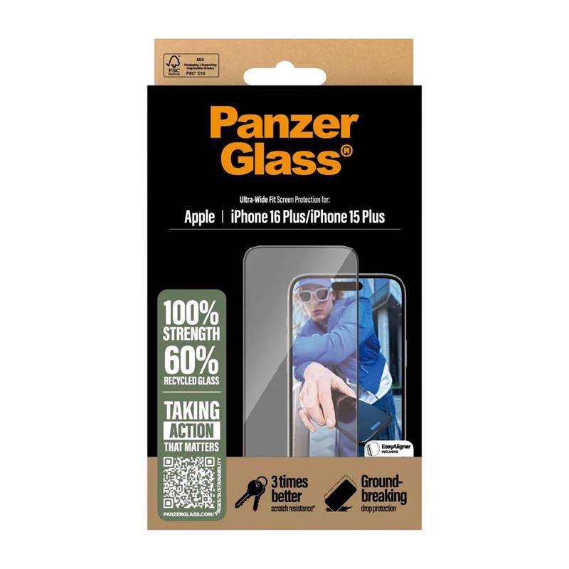 PanzerGlass ochranné sklo UWF pre iPhone 16 Plus/15 Plus - Black Frame