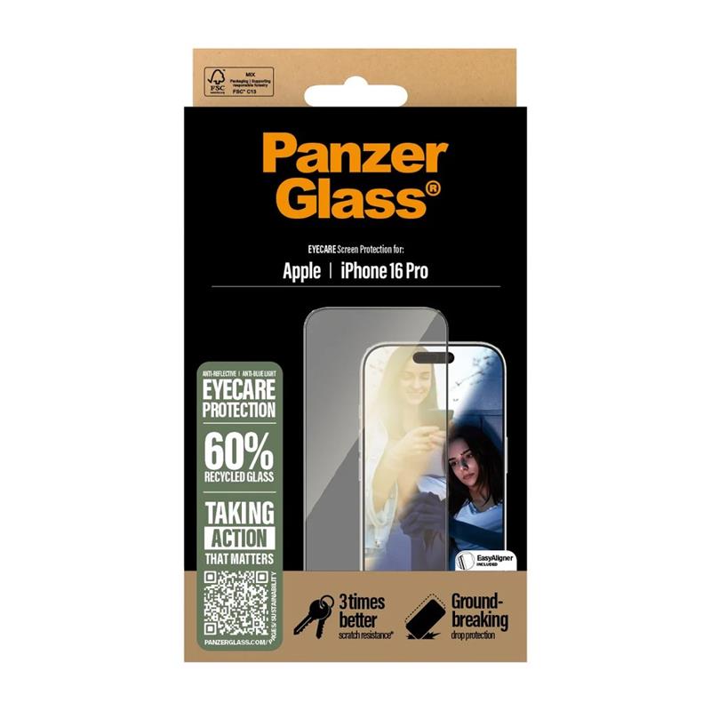 PanzerGlass ochranné sklo UWF EyeCare pre iPhone 16 Pro - Black Frame