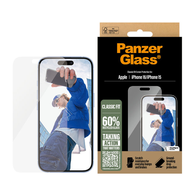 PanzerGlass ochranné sklo UWF Classic Fit pre iPhone 16/15 - Clear