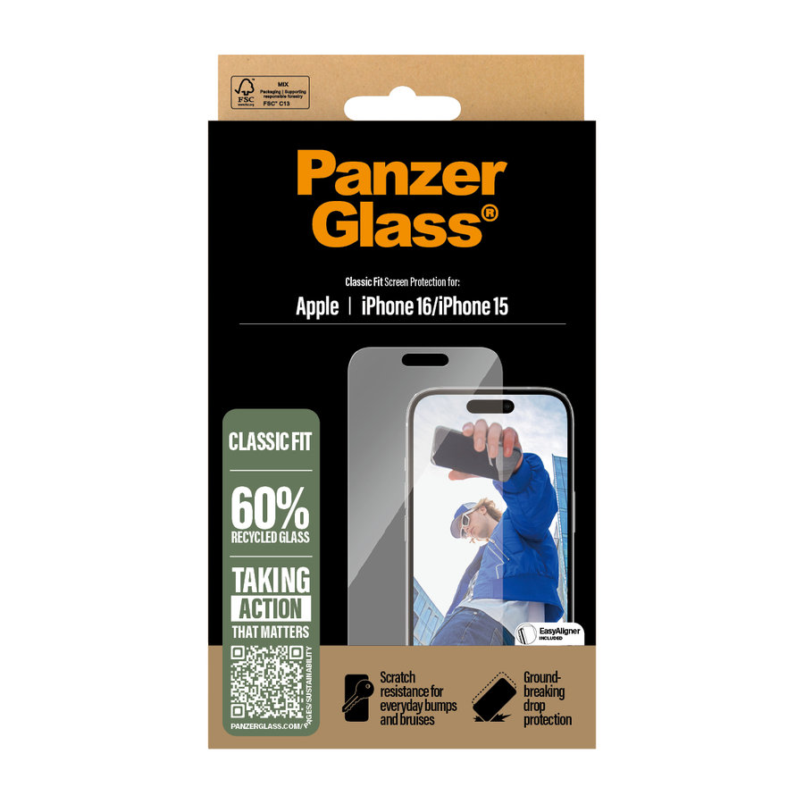 PanzerGlass ochranné sklo UWF Classic Fit pre iPhone 16/15 - Clear