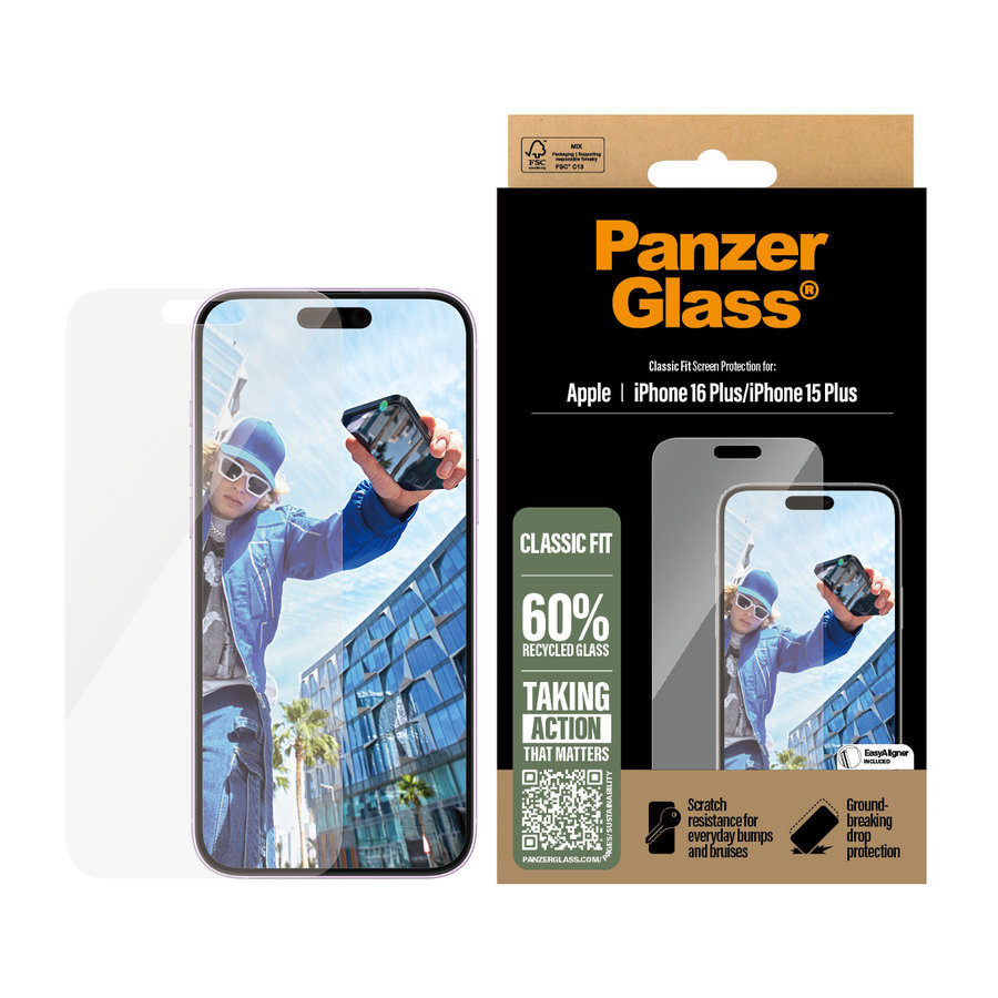 PanzerGlass ochranné sklo UWF Classic Fit pre iPhone 16 Plus/15 Plus - Clear