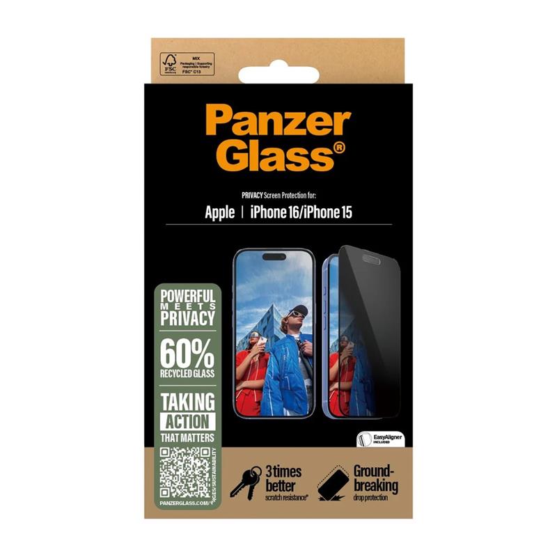 PanzerGlass ochranné sklo UWF Privacy pre iPhone 16/15 - Black Frame
