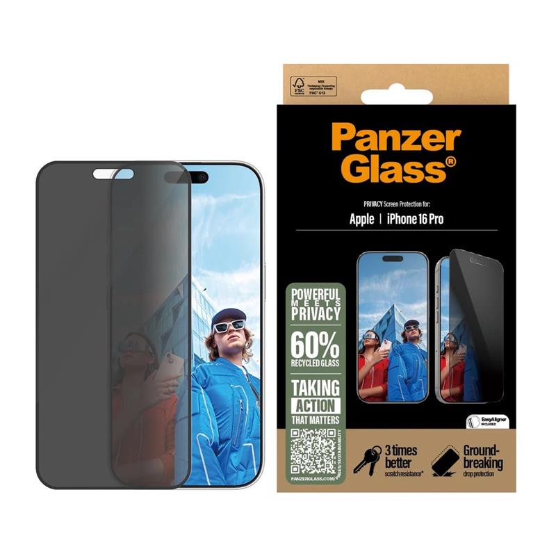 PanzerGlass ochranné sklo UWF Privacy pre iPhone 16 Pro - Black Frame