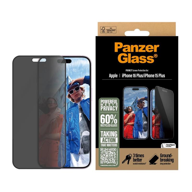 PanzerGlass ochranné sklo UWF Privacy pre iPhone 16 Plus/15 Plus - Black Frame