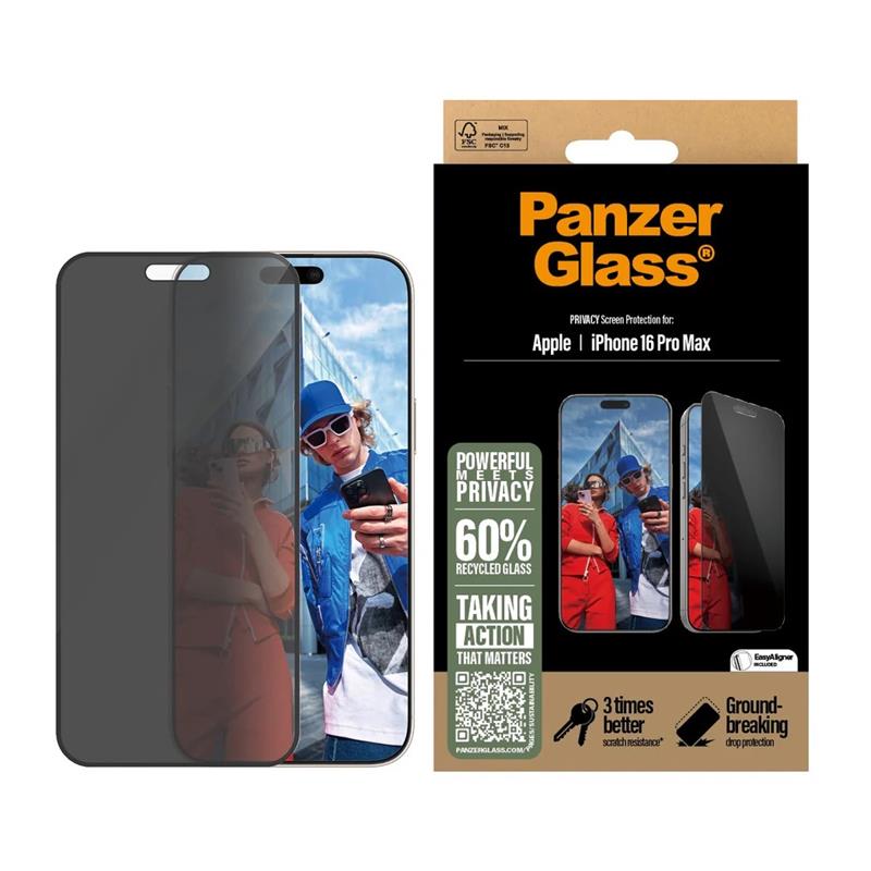 PanzerGlass ochranné sklo UWF Privacy pre iPhone 16 Pro Max - Black Frame