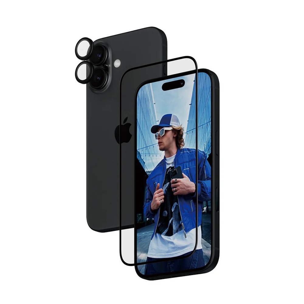 PanzerGlass ochranné sklo UWF + Hoops Bundle pre iPhone 16 - Black Frame