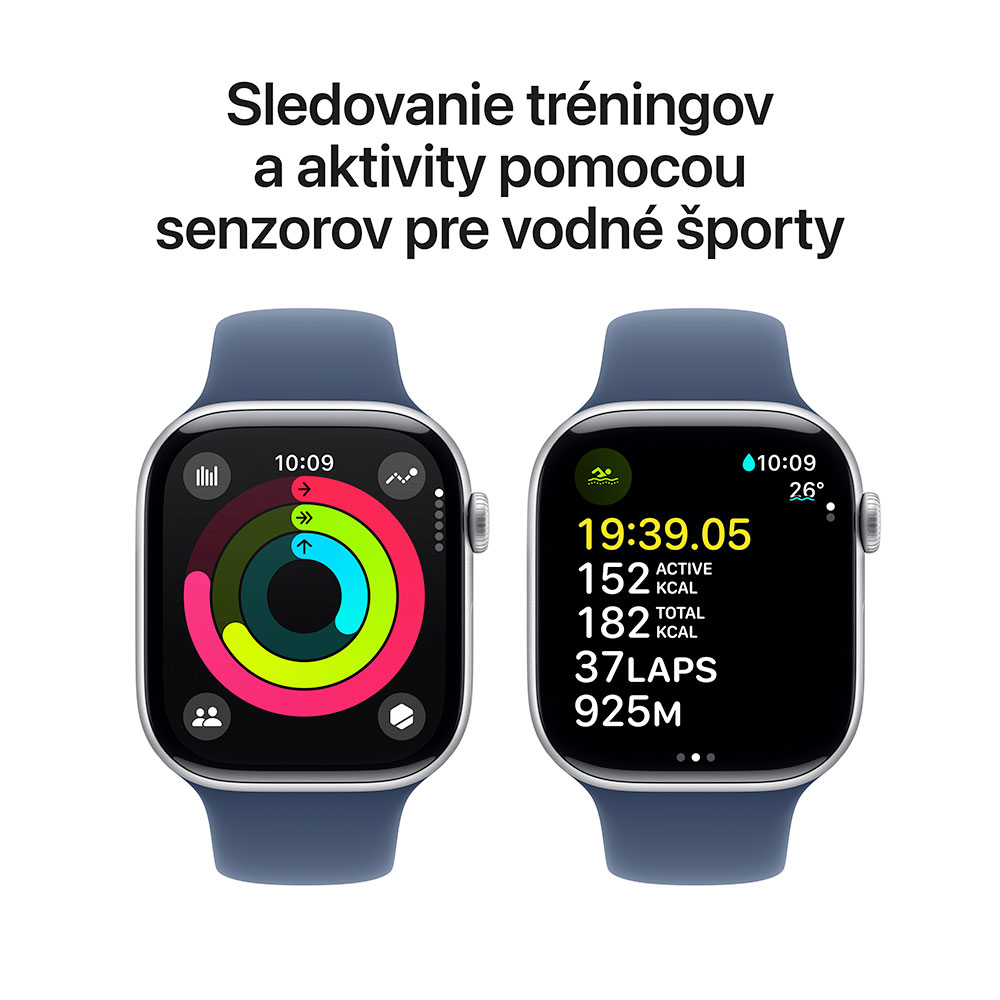 Apple Watch Series 10 GPS 42mm Silver Aluminium Case with Denim Sport Band - S/M