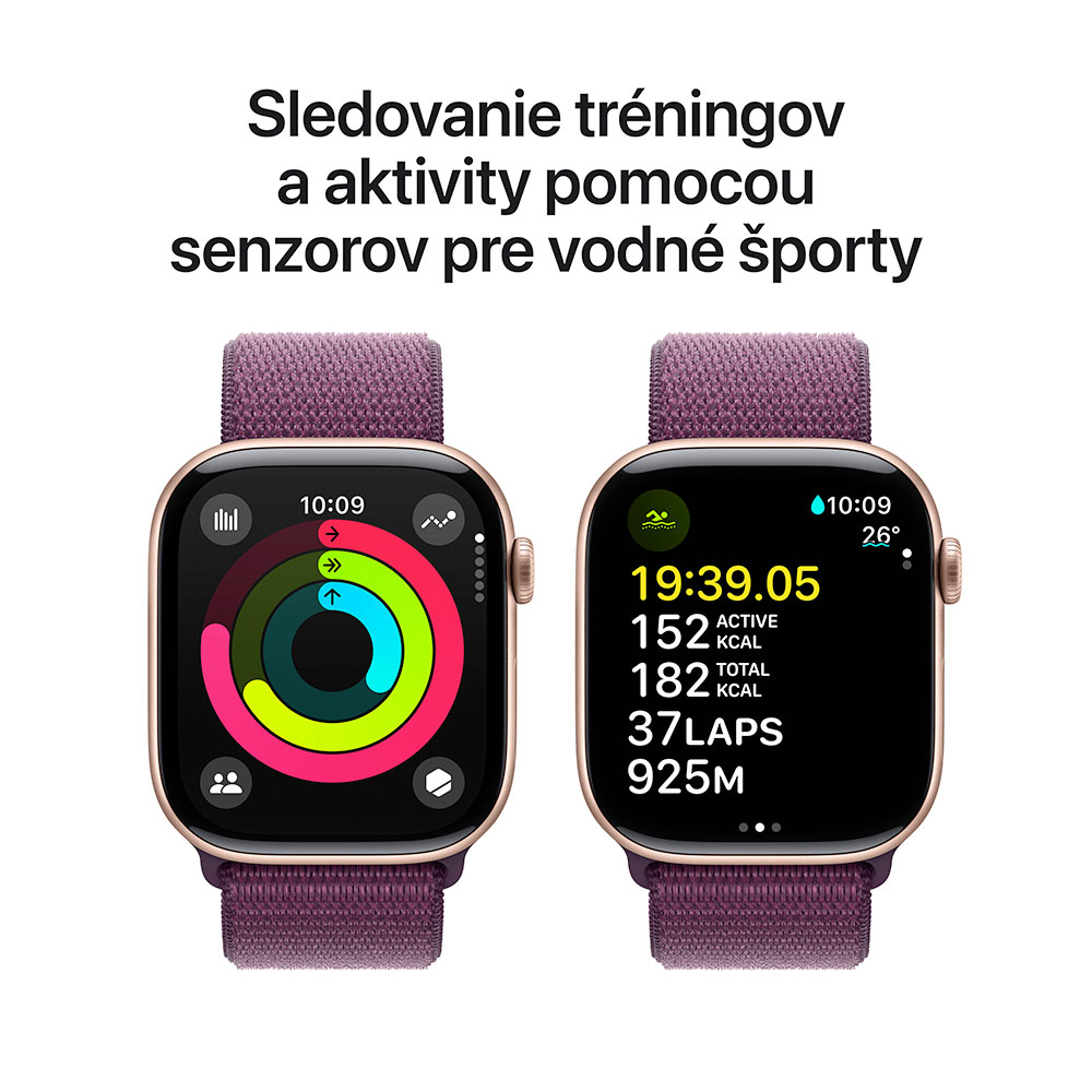 Apple Watch Series 10 GPS 46mm Rose Gold Aluminium Case with Plum Sport Loop