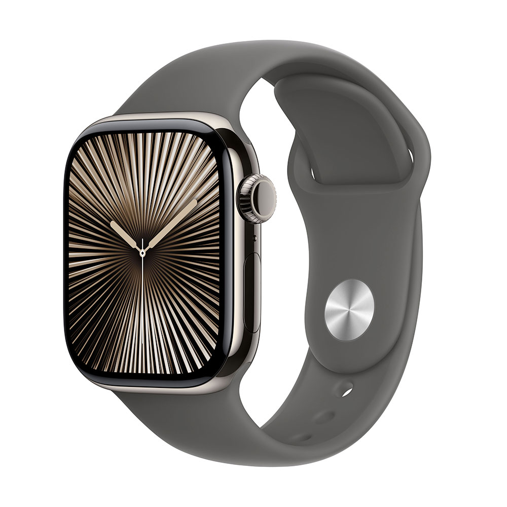 Apple Watch Series 10 GPS + Cellular 42mm Prírodný titán s kamenno sivým športovým remienkom - S/M