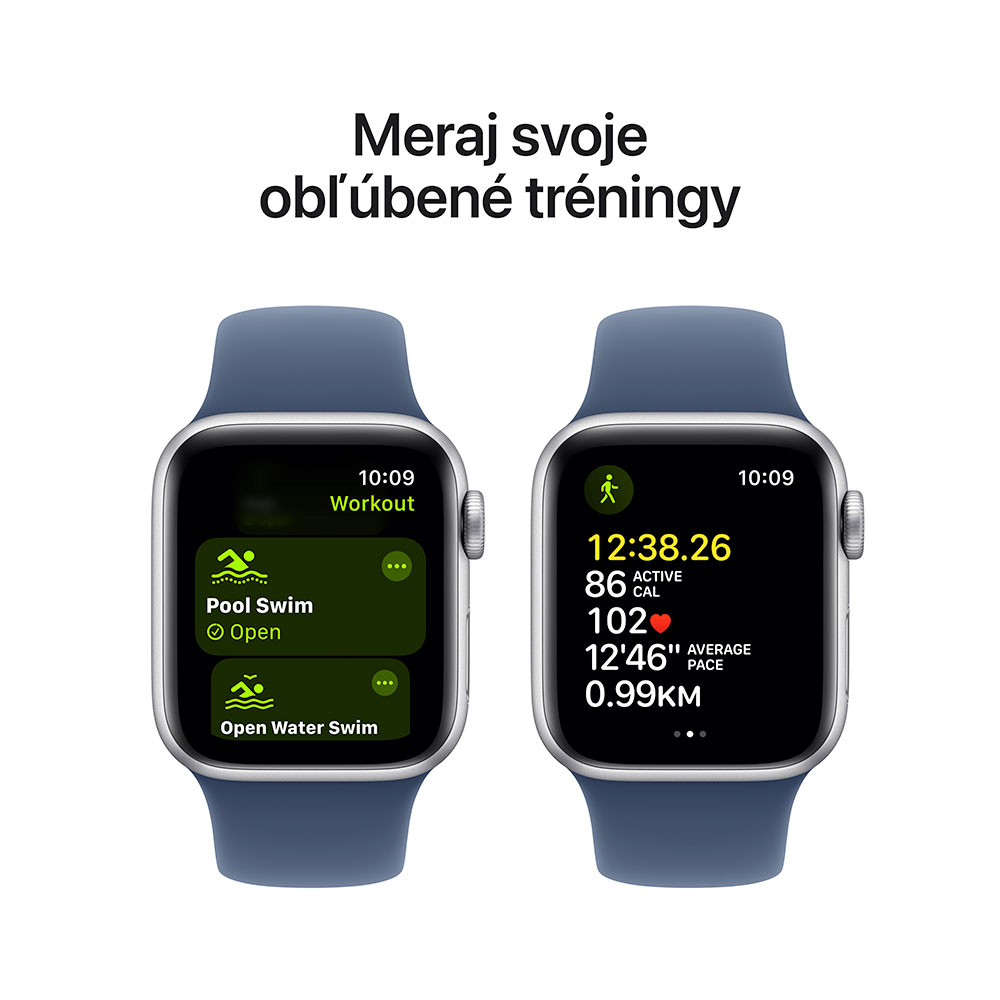 Apple Watch SE GPS 44mm Silver Aluminium Case with Denim Sport Band - S/M