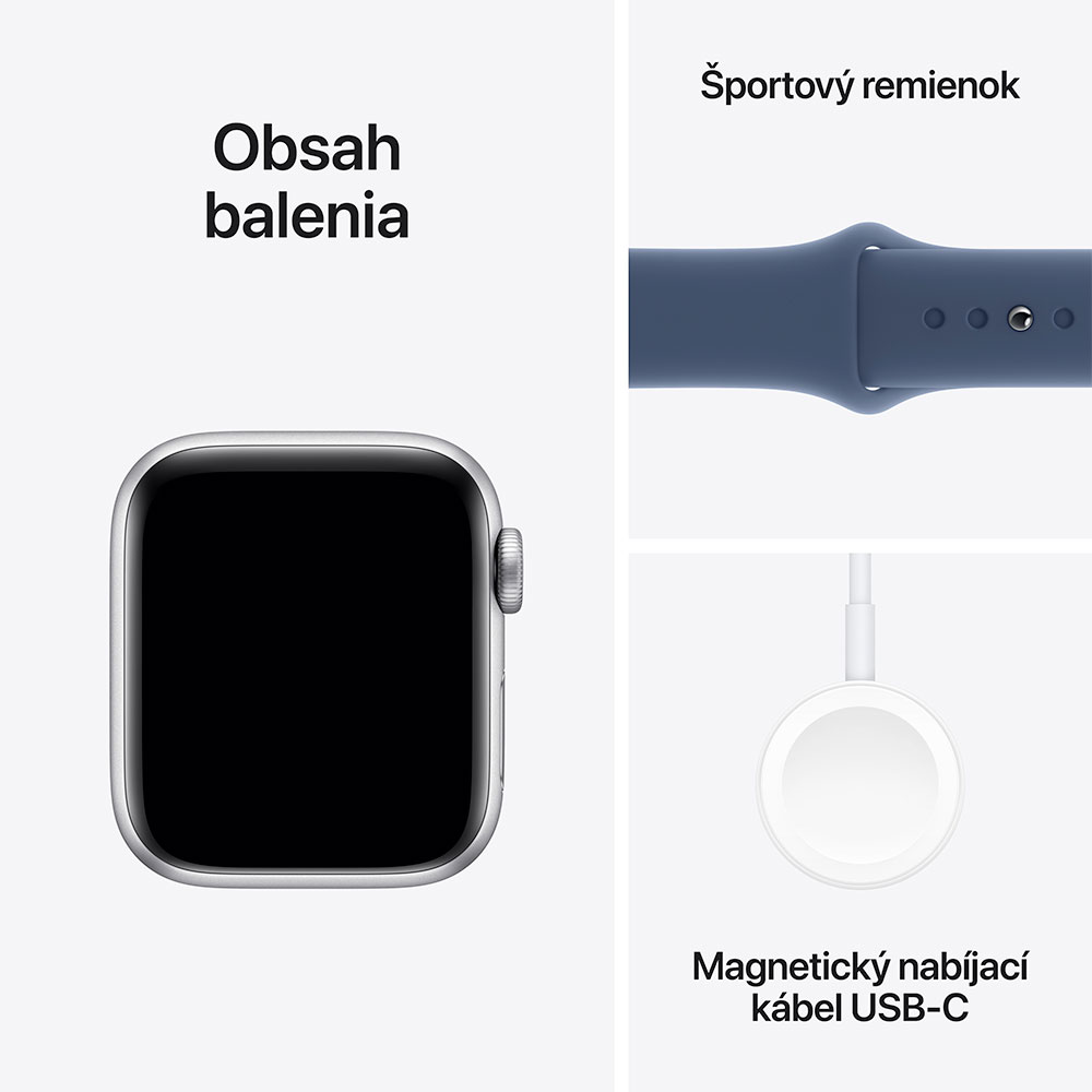 Apple Watch SE GPS 44mm Strieborný hliník s denimovým športovým remienkom  - M/L