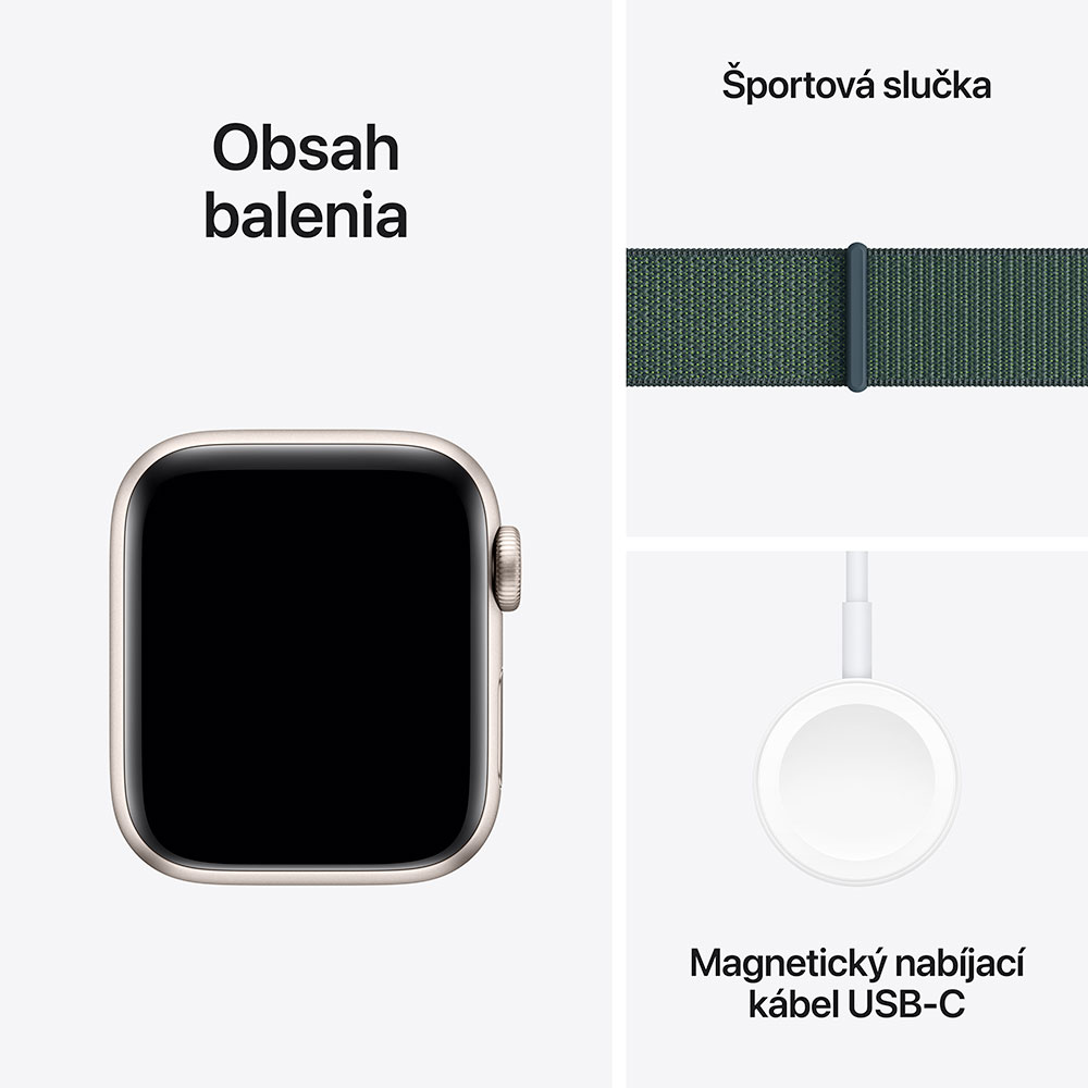 Apple Watch SE GPS 44mm Hviezdny biely hliník s jazerno zeleným športovým remienkom